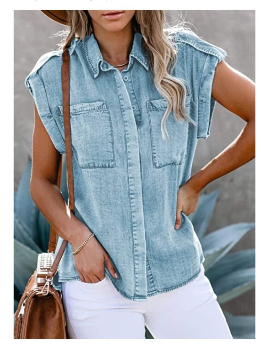 Women's Cotton Sleeveless Lapel Vest Cardigan – Casual Button Front Layering Top